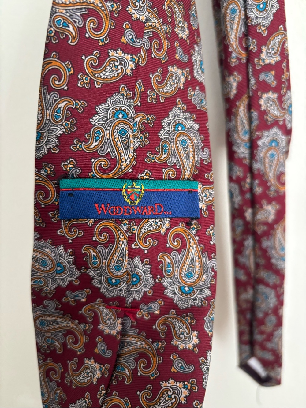Vintage Woodward 100% Silk Necktie Paisley Statement Tie Red Burgundy Blue Orang